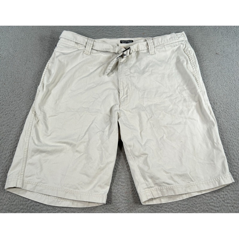 Polo Jeans Co Ralph Lauren Shorts Mens‎ 36 Beige Cotton Denim Bermuda Belted